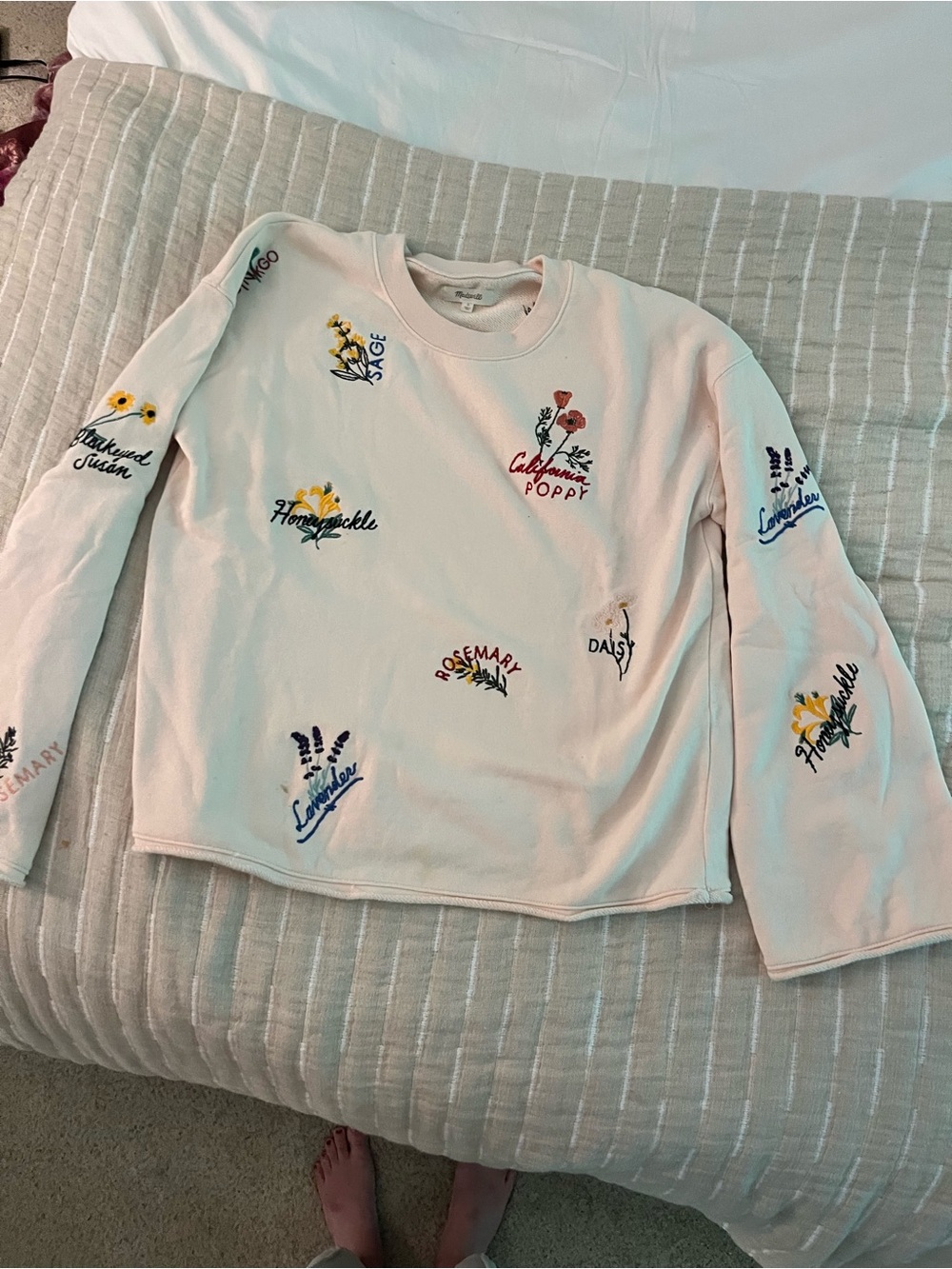 Madewell Embroidered Floral Crewneck Sweatshirt - Light Pink
